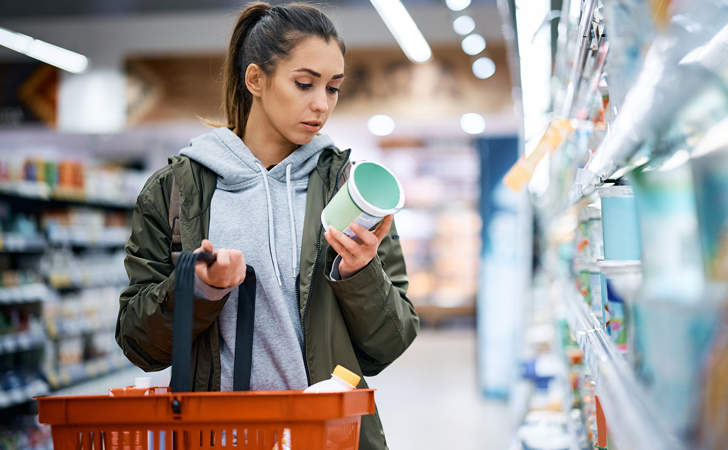 A woman shopping for healthy food.