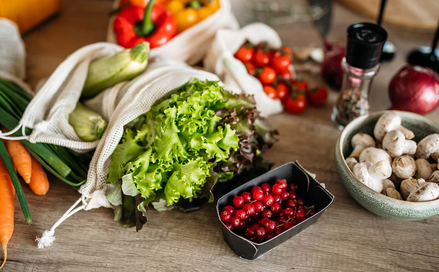 Healthy fresh foods on a table.