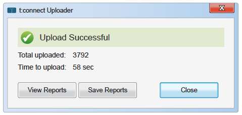 Upload successful message from t:connect uploader. Screenshot