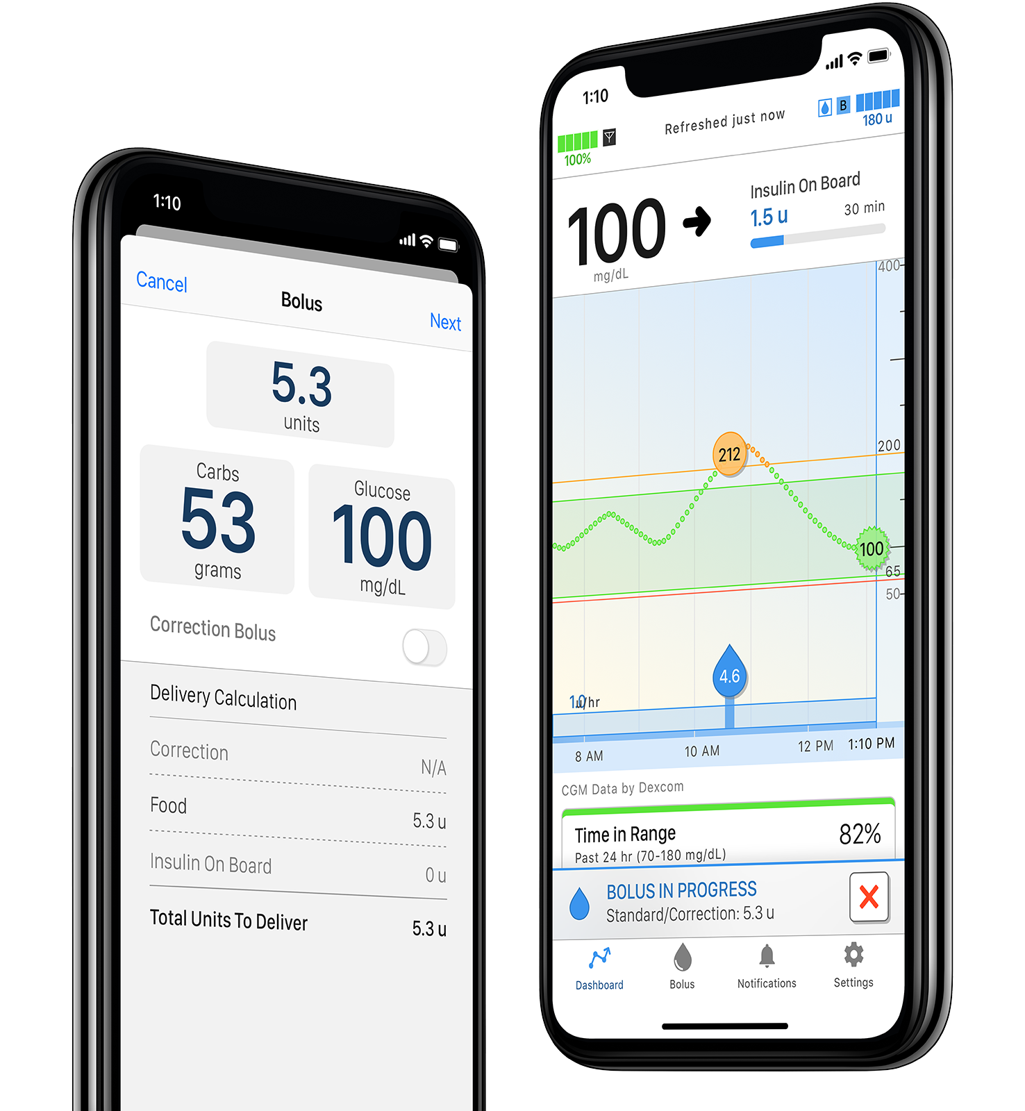 t:connect Mobile App with Bolus Delivery
