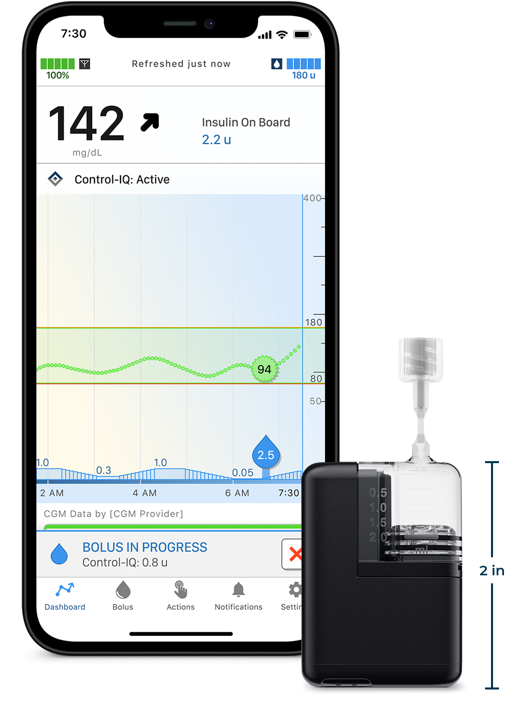 Tandem Mobi Insulin Pump (2-inches High) with Mobile App